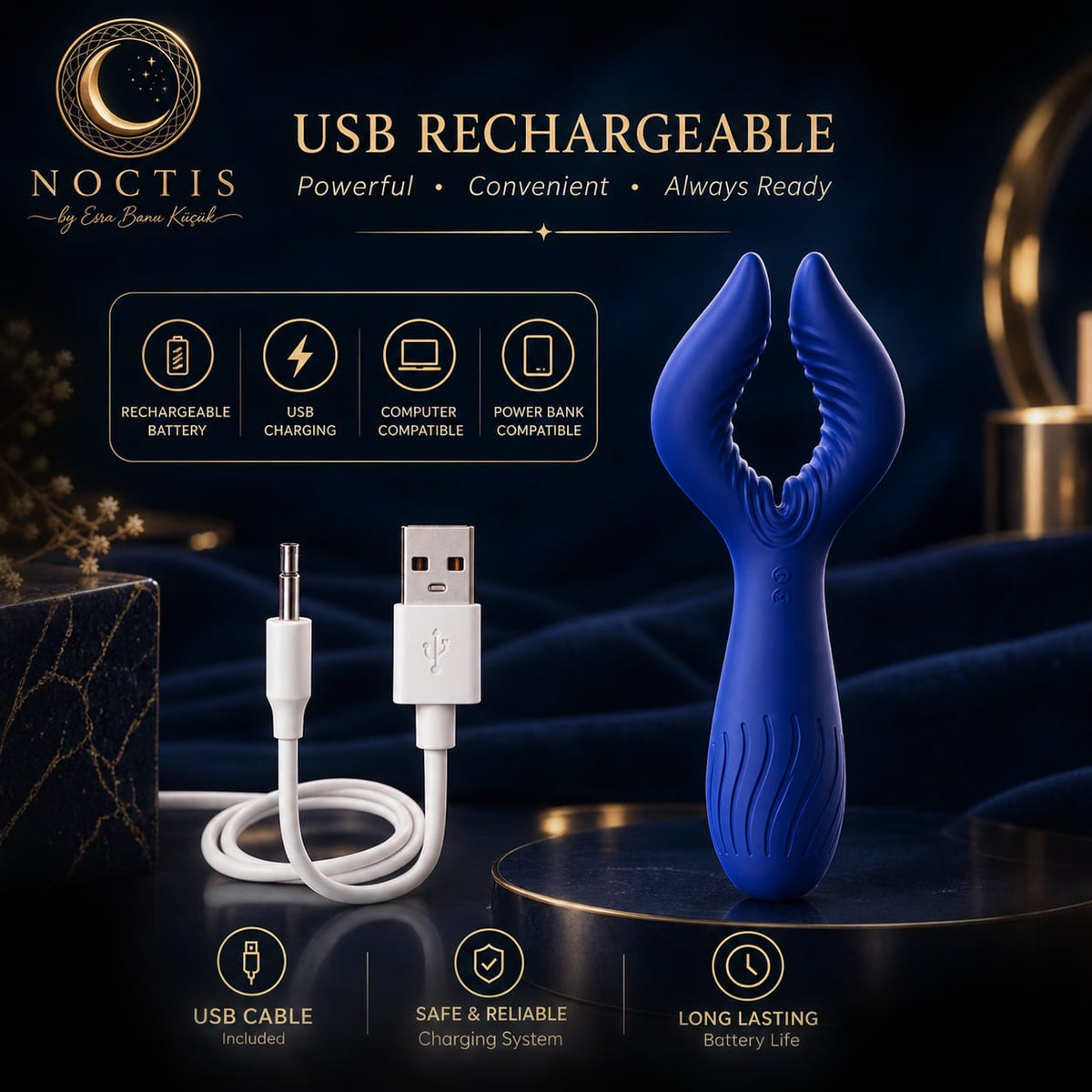 Triple Motors Couples Vibrator – 7 Frequency USB Rechargeable Waterproof Clitoral & Vaginal Stimulation Toy for Men and Women
